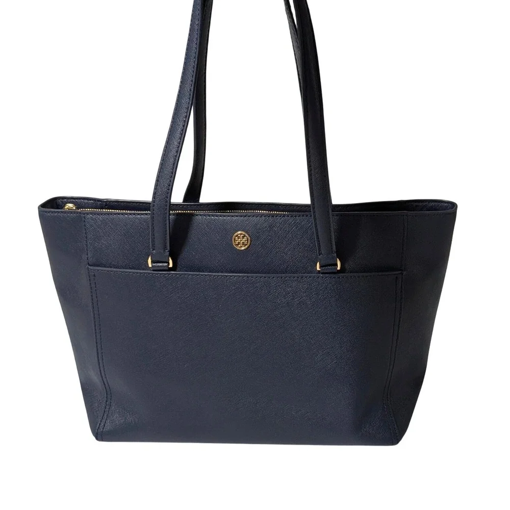 Tory Burch Robinson Tote Navy Saffiano Leather Shoulder‎ Bag Medium